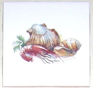 CLOSEOUT Clam Shrimp Shell Seafood or Underwater Theme 4.25" Kiln Fired Ceramic Tile