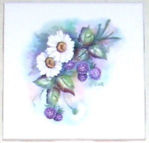 Closeout Daisy Daisies & Berries Flowers 4.25" x 4.25" Kiln Fired Ceramic Tile Decor