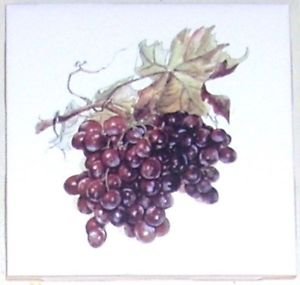 Red Grape Ceramic Tile 4.25" Kiln Fired Grapes Kiln Fired Grapes Wall Decor Closeout