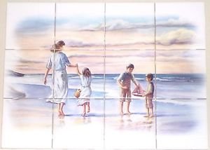 At the Sea Shore Ceramic Tile Mural 12pcs 4.25" Kiln Fired Backsplash