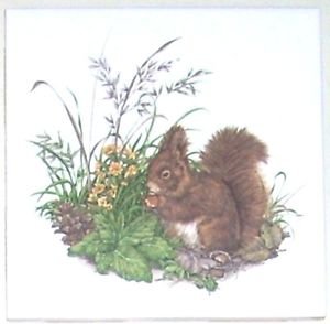 Closeout Brown Squirrel Ceramic Tile 4.25" Kiln Fired Wild Life Decor