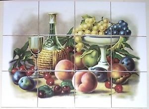Master's Fruit Ceramic Tile Mural 12p 4.25" Grapes Wine Kiln Fired Back Splash