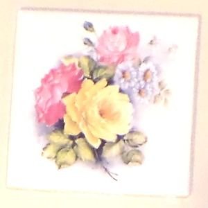 Yellow and Pink Rose Flower Ceramic Accent Tile 4.25" x 4.25" Kiln Fired Decor