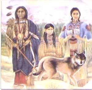 Family with Wolf 6" x 6" Kiln Fired Ceramic Tile for Back Splash or Tile Project