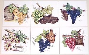 Grape Wine Making Ceramic Tile Mural Accents 6 of 6" Kiln Fired Back Splash