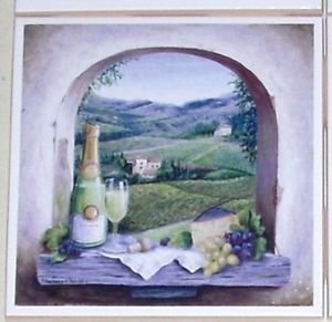 Vineyard Window White Wine Ceramic Tile Accent 4.25" Kiln fired Decor Grapes