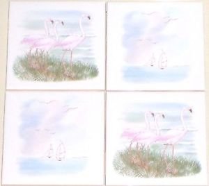 Closeout Light Pink Flamingo Ceramic Tile Accents set of 4 of 4.25" Kiln Fired BackSplash