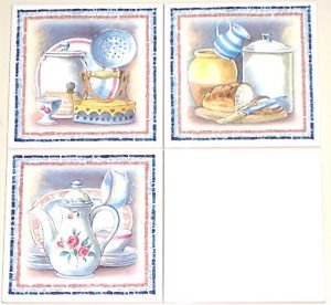 Old Fashion Teapot Kitchen Ceramic Tile Mural set 3 of Accents 6"x6" Kiln Fired