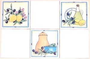 Tuscan Ceramic Tile Mural Accents 3 of 4.25" Kiln Fired Olive Lemon Back Splash