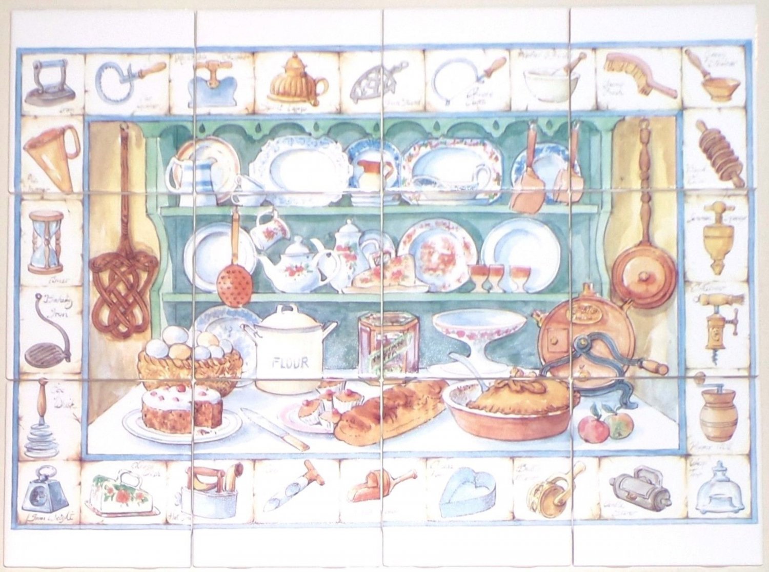 Kitchen Cupboard Ceramic Tile Mural 12pc 4.25" x 4.25" Kiln Fired Back Splash