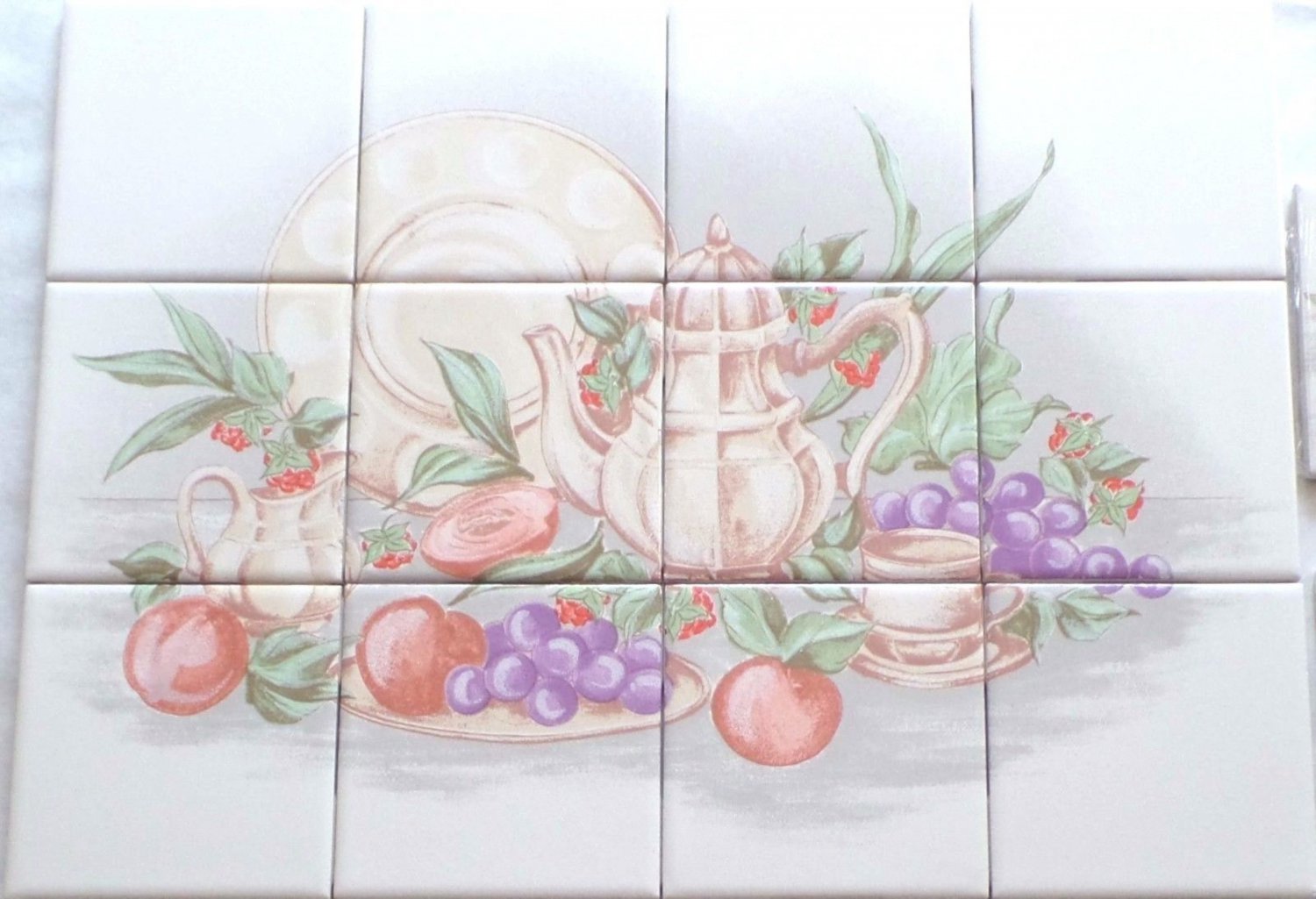 Grape Ceramic Tile Mural 12pc 4.25" x 4.25" Kiln Fired Back Splash