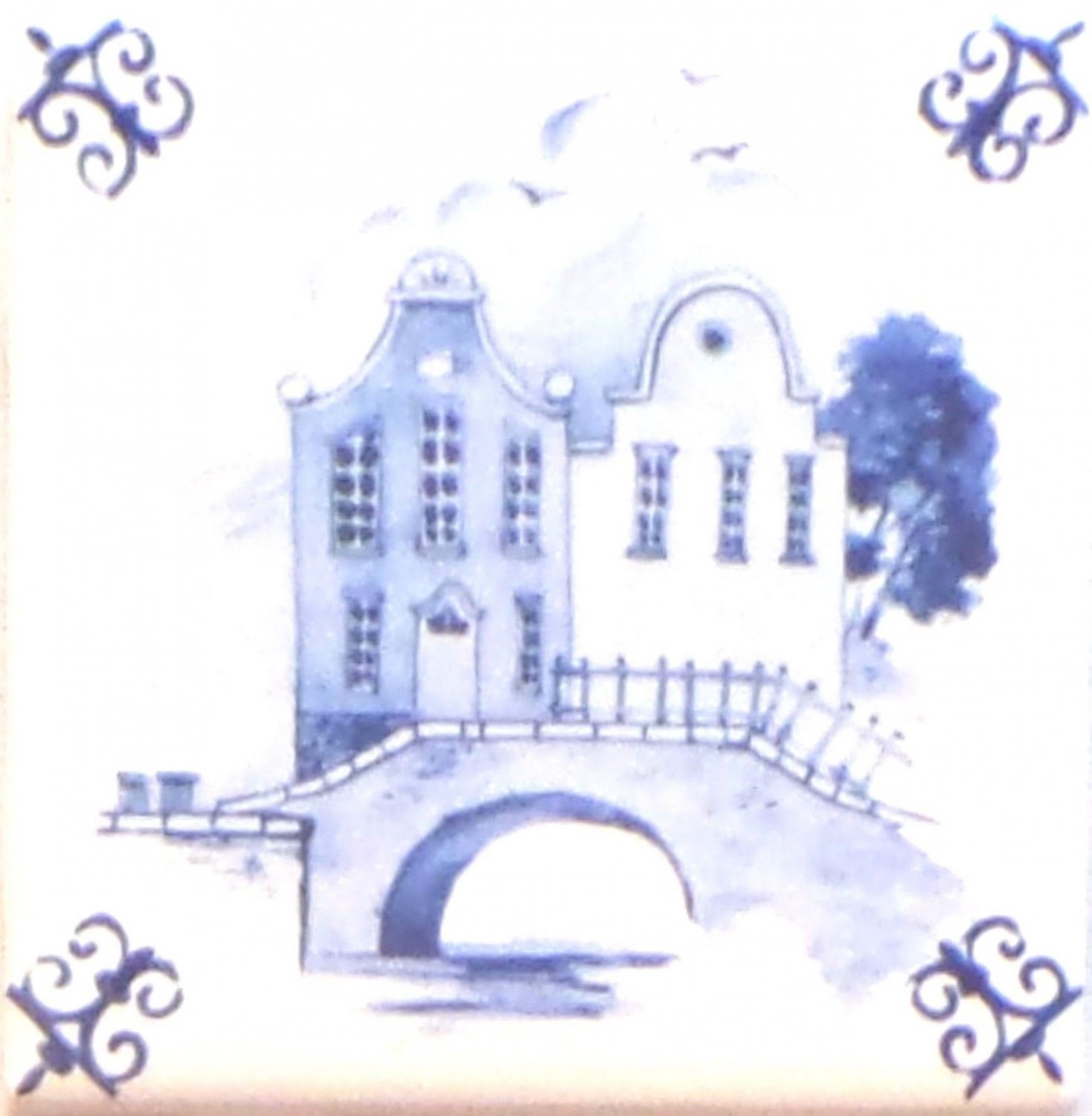 Blue Promenade Ceramic Tile Accent Kiln Fired Back Splash Delft 4.25"