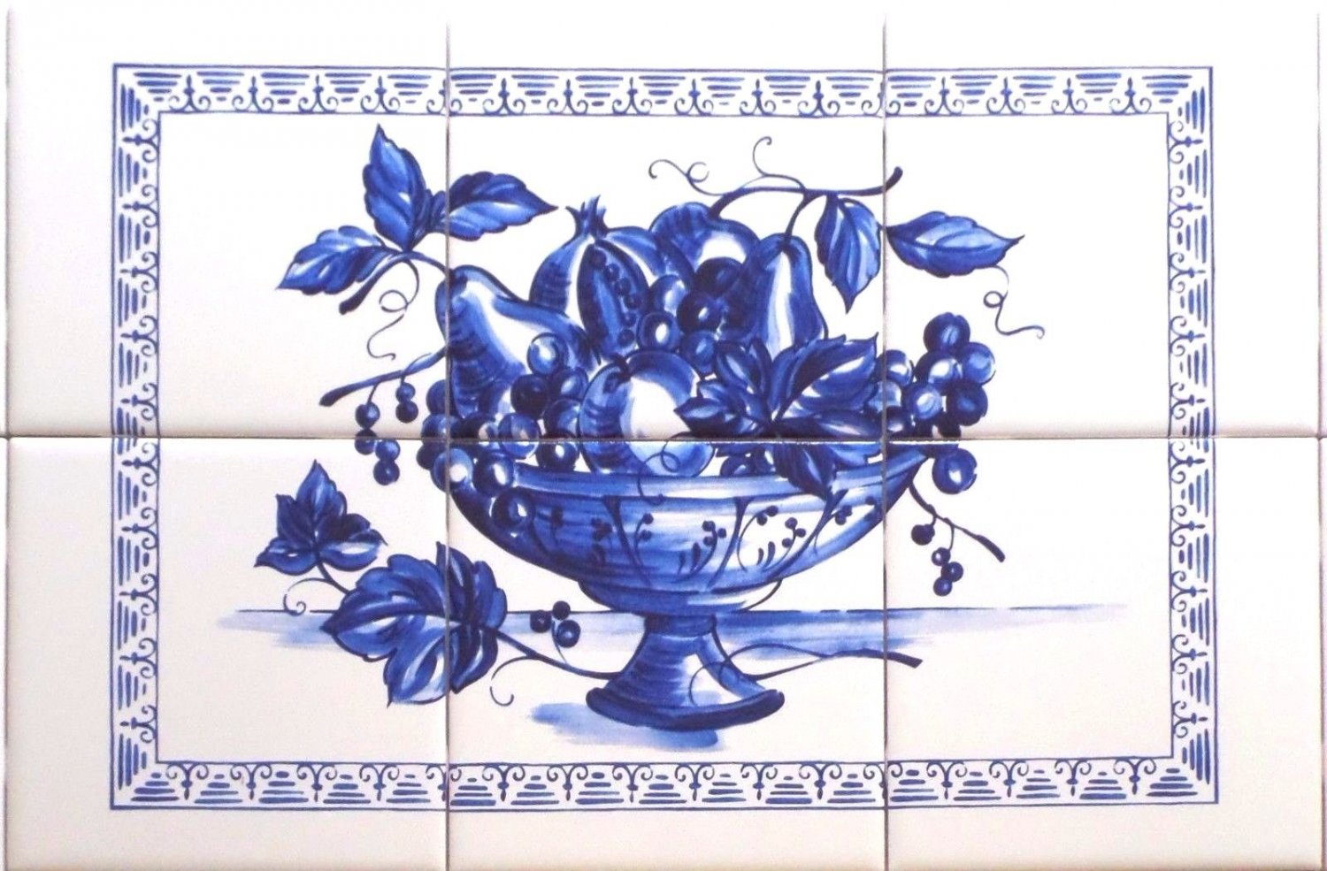 Blue Fruit Ceramic Tile Mural 18" x 12" Kiln Fired Back Splash Delft Decor