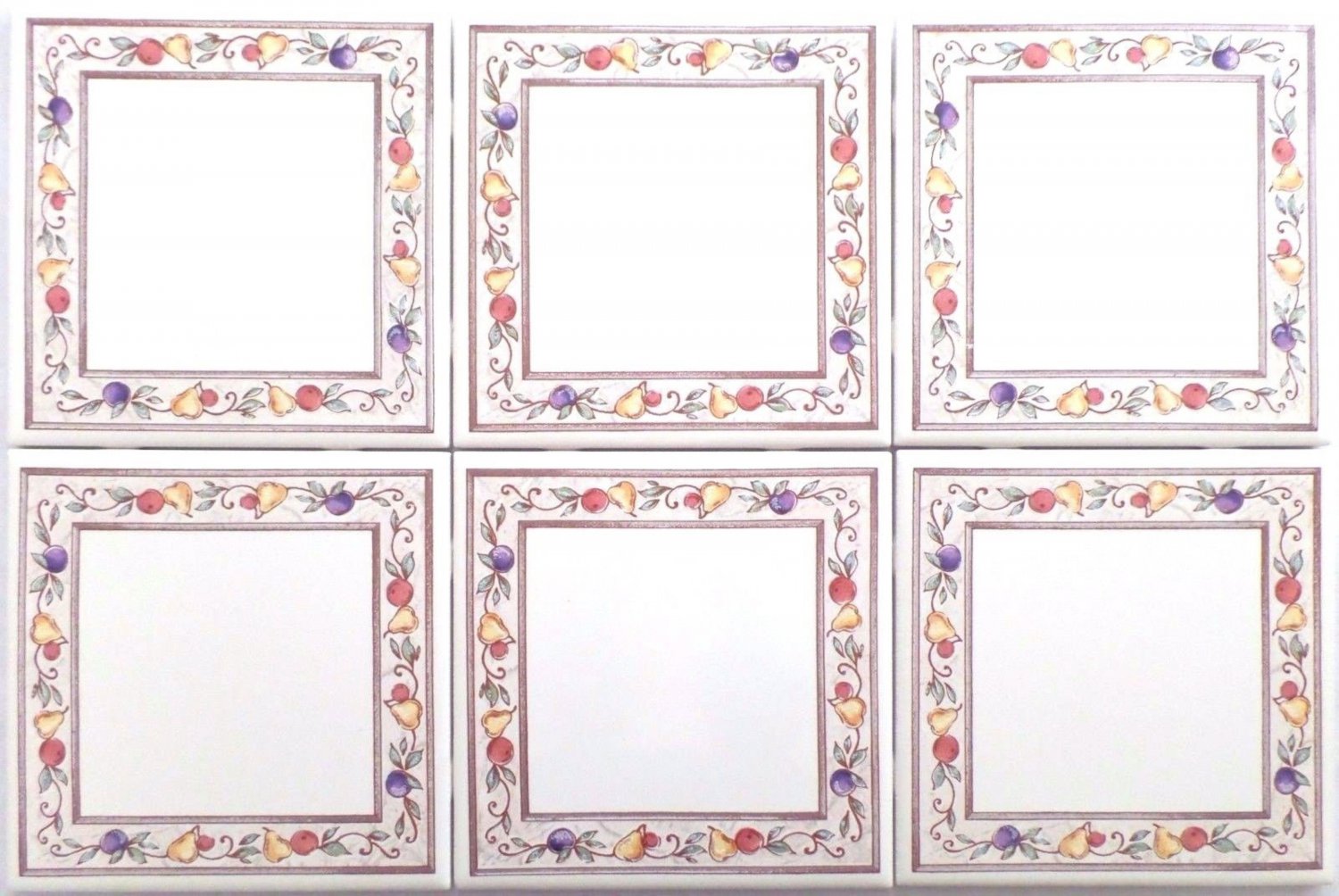 Border Fruit Ceramic Tile Accents 6"x 6" Kiln Fired Back Splash Grapes Apples