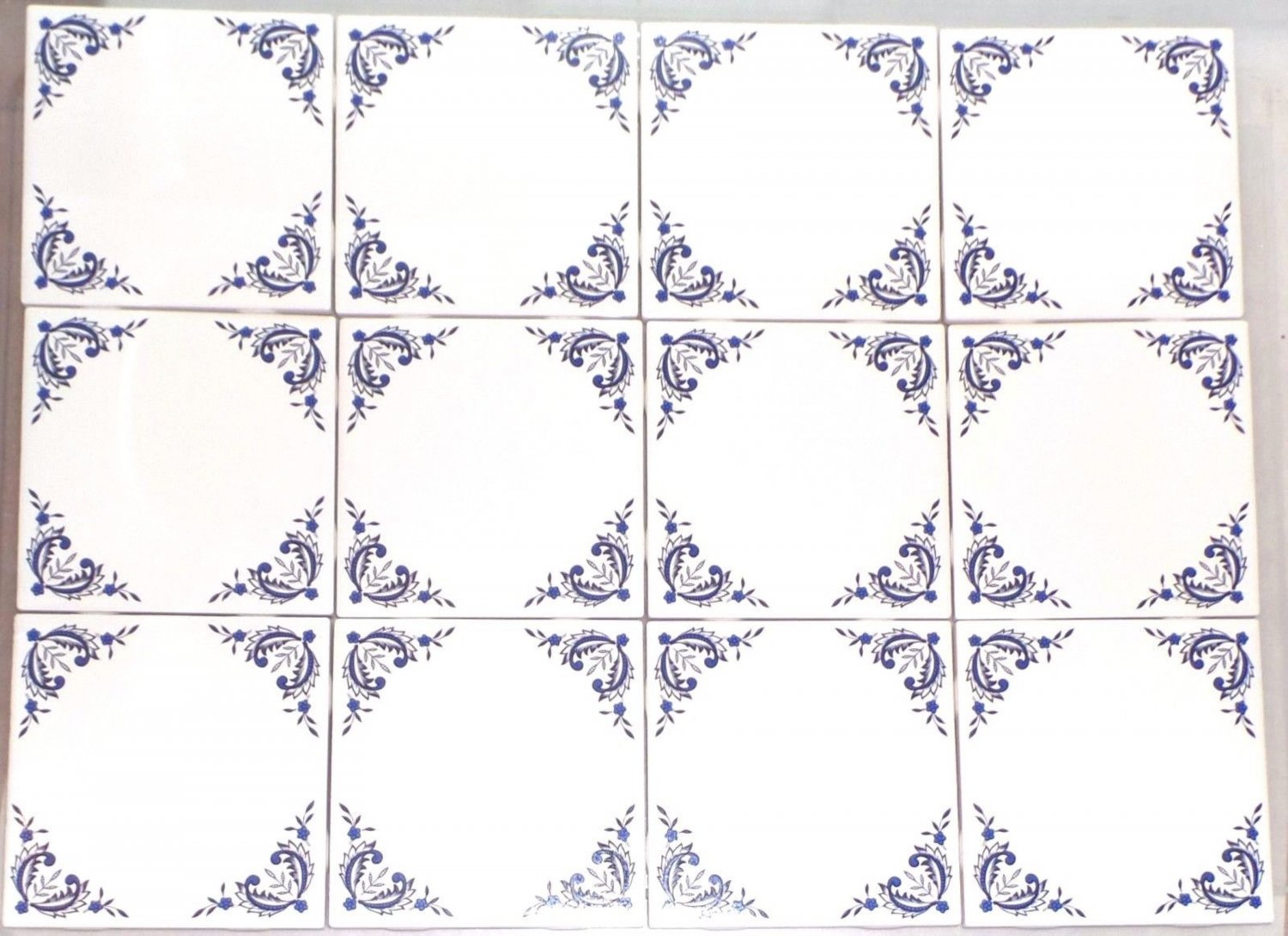12 pcs Blue Willow Ceramic 4.25" Accent Tile Kiln Fired Decor Decorative Corners