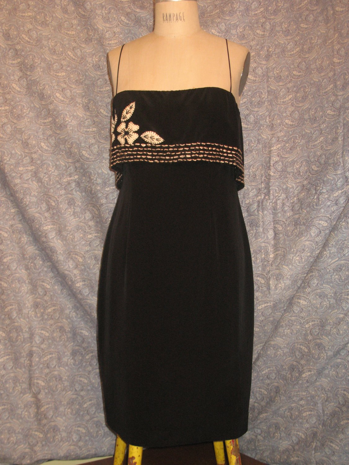 Foley & Corinna Large Black Silk Dress Ruffle & Embroidery
