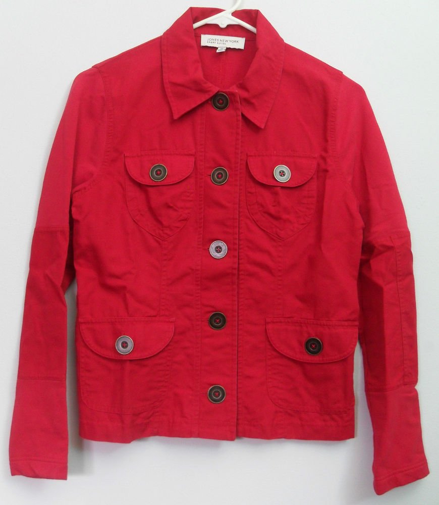 Jones New York Sport Petite PP 4 Pockets Button Down Cotton Stretch Jacket