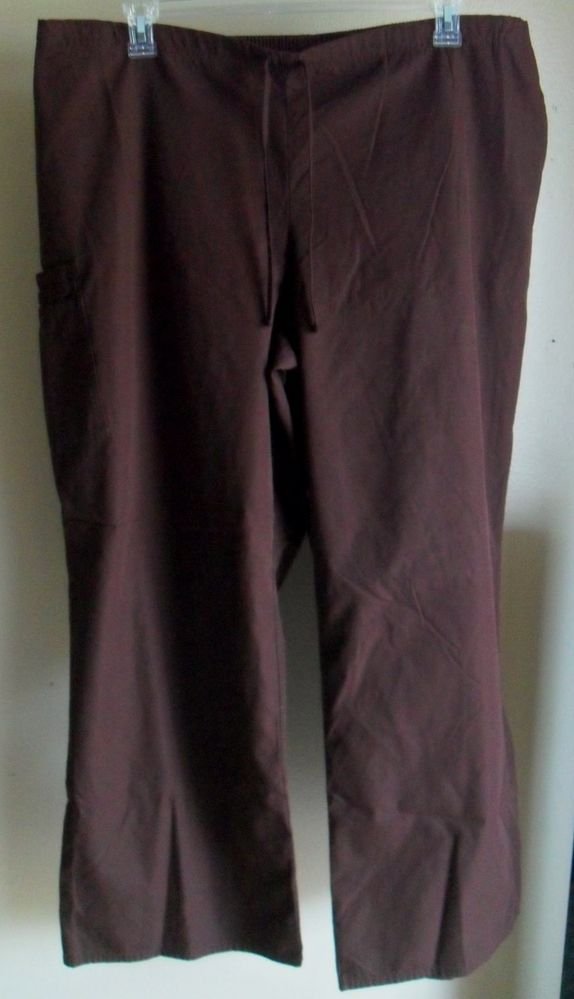 SB Scrubs Brown 2X Womens Half Elastic Plus Drawstring Multiple Pockets