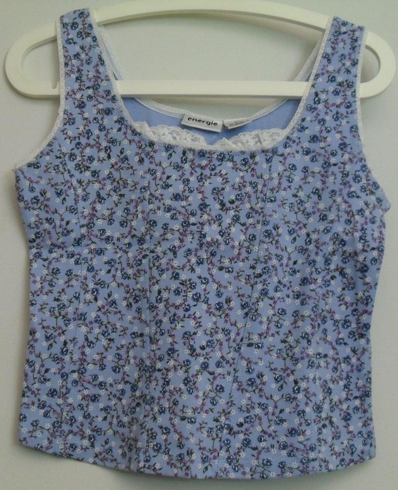 Energie Juniors L Large Flower Purple Blue White Lace Inset Sleeveless Tank Top