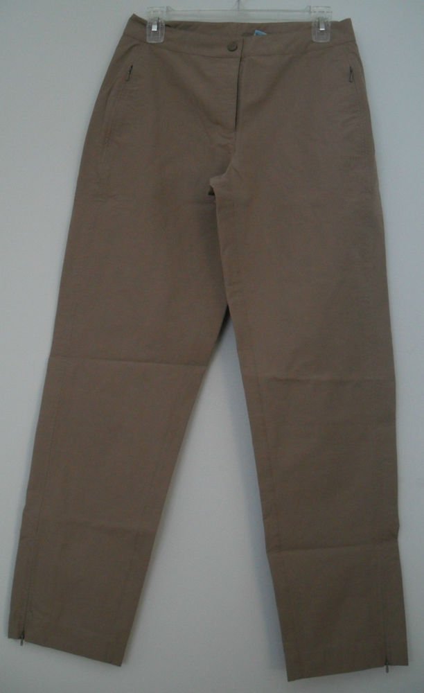 L.L. Bean Women's Regular Nylon Spandex 2 Zipper Pockets Tan Snap Button Pants