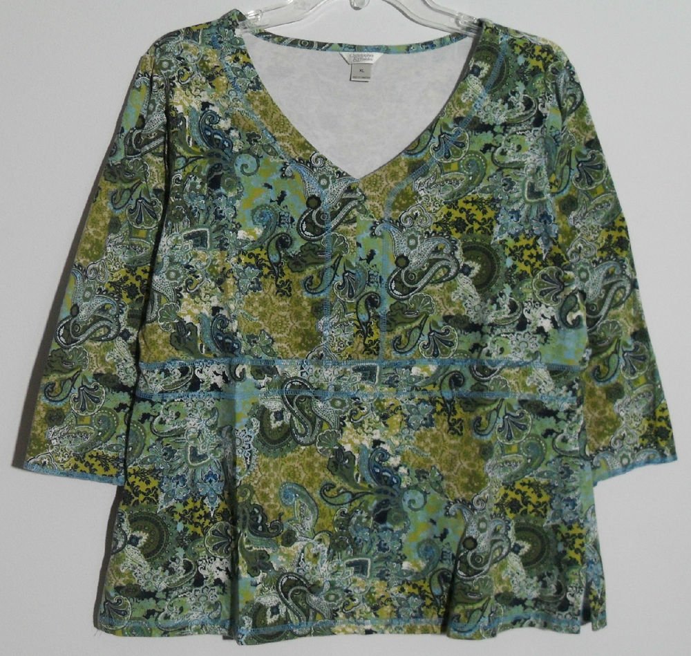 Christopher & Banks Womens XL Pullover Top V-Neck Empire Waist Exposed Stitching