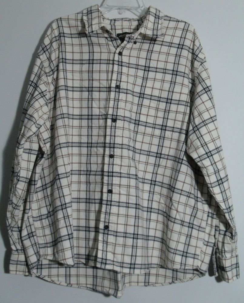 Eddie Bauer Relaxed Crosshatch Brown Blue Green Stripes Beige Collared 1 Pocket