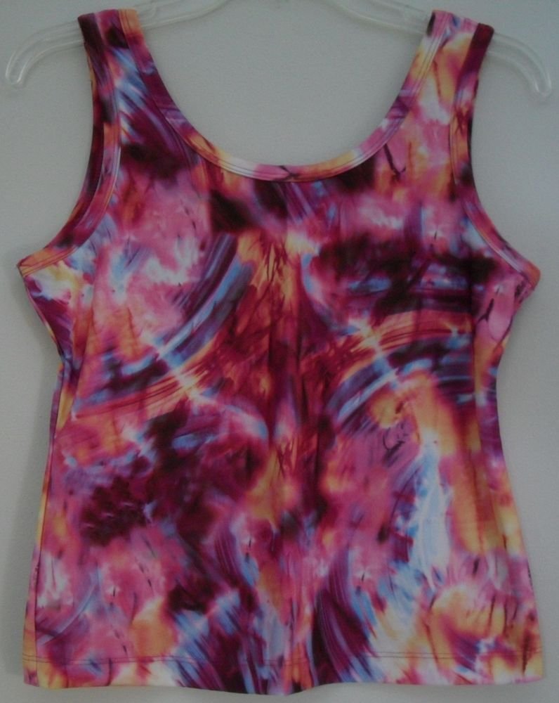 Athletic Works Women Spicy Magenta Tie Dye Running Tank 14/16 Poly/Spandex Blend