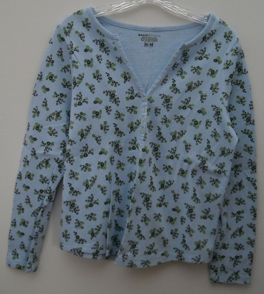 Basic Editions Floral Pattern Split V-Neck Half Button Full Sleeve Medium K-Mart
