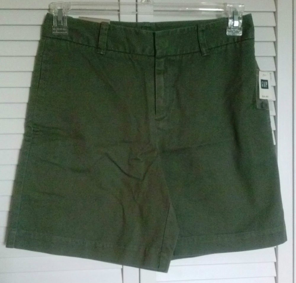 Womens GAP KHAKIS Size 4 Military Army Green 100% Cotton Flat Front Shorts