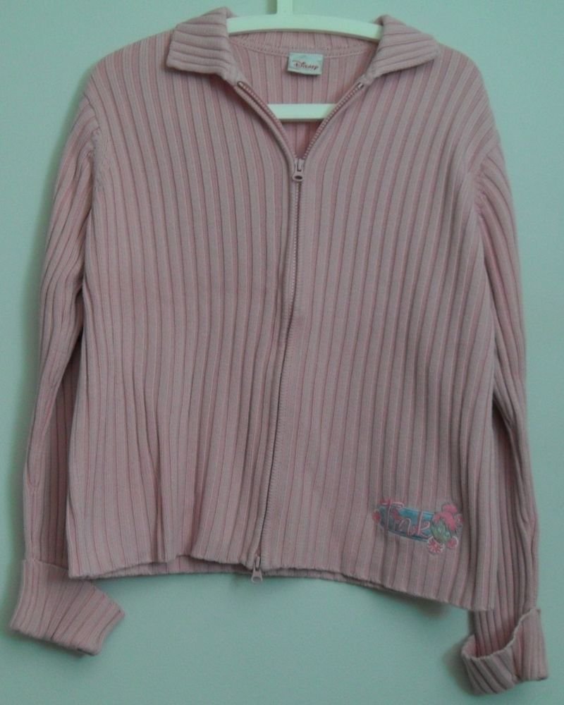 Disney Store Tinker Bell Pink Long Sleeve Two Way Zipper Cuffed Collared Sweater