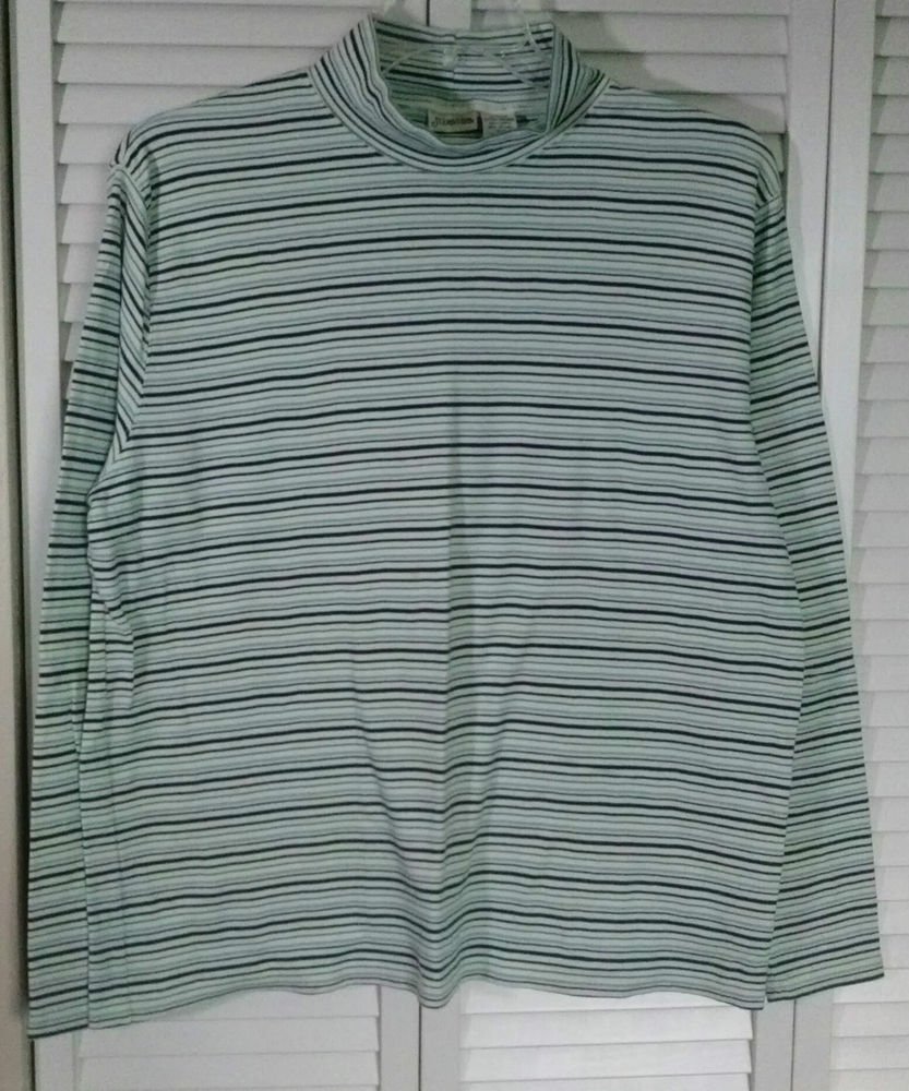St. John's Bay XL Striped Cotton Stretch Mock Turtleneck Pullover Top