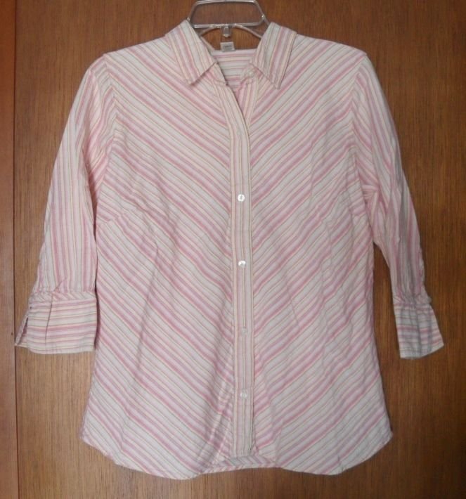 Old Navy Easy Fit Linen Cotton Misses Large Pink Shades Princess Seams Stripes
