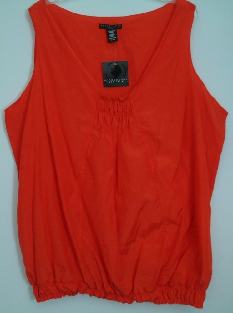 Apostrophe Stretch NWT Orange Blouse 24W/26W Silk Cotton Original $34.00