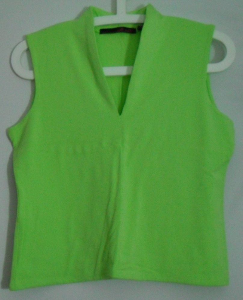 Willi Smith Neon Green M Medium Rayon Spandex Sleeveless Tank Top Knit V-Neck