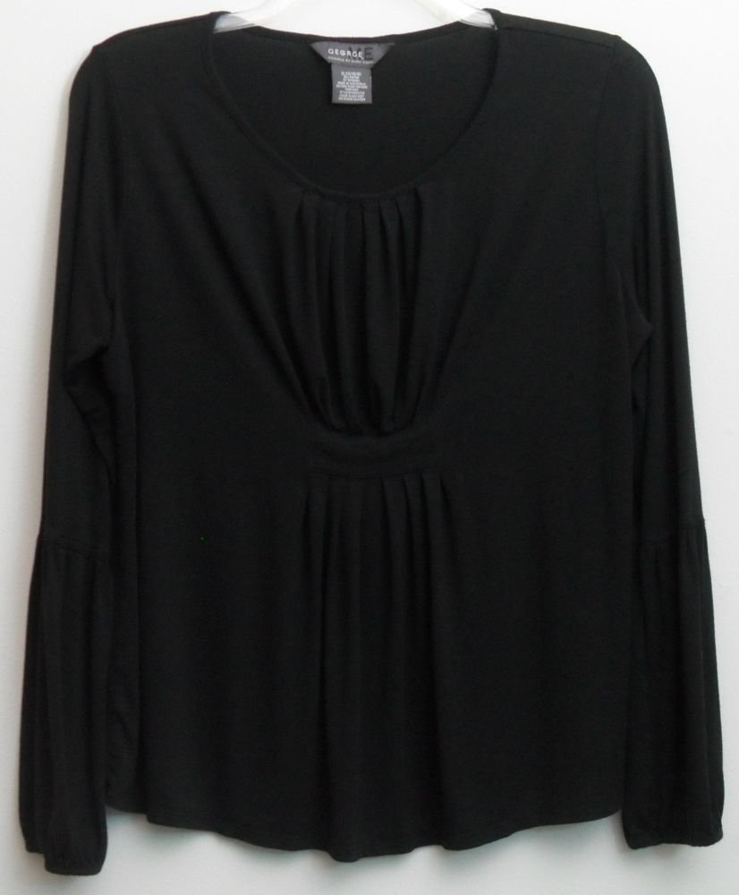 George ME Mark Eisen XL Black Knit Top Rayon Spandex Long Sleeve Blouse