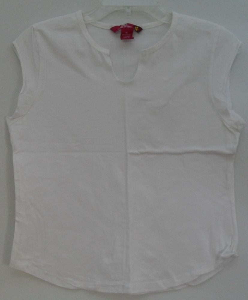 So Real So Right XL Juniors Cap Sleeve White Top Split Dip Neck Cotton/Spand