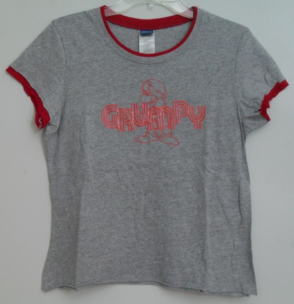 Disney Snow White's Grumpy Character Juniors XL Short Sleeve Red Gray Orange Top