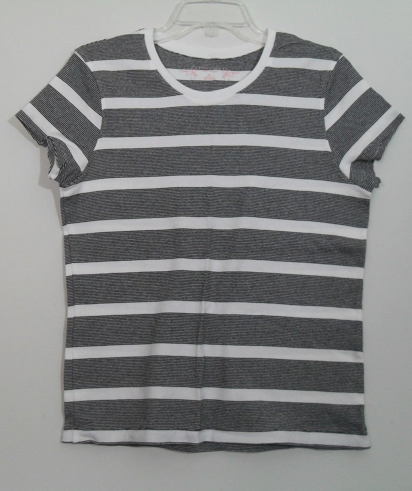 Sonoma Life + Style Black & White Horizontal Stripe Short Sleeve 100% Cotton Top