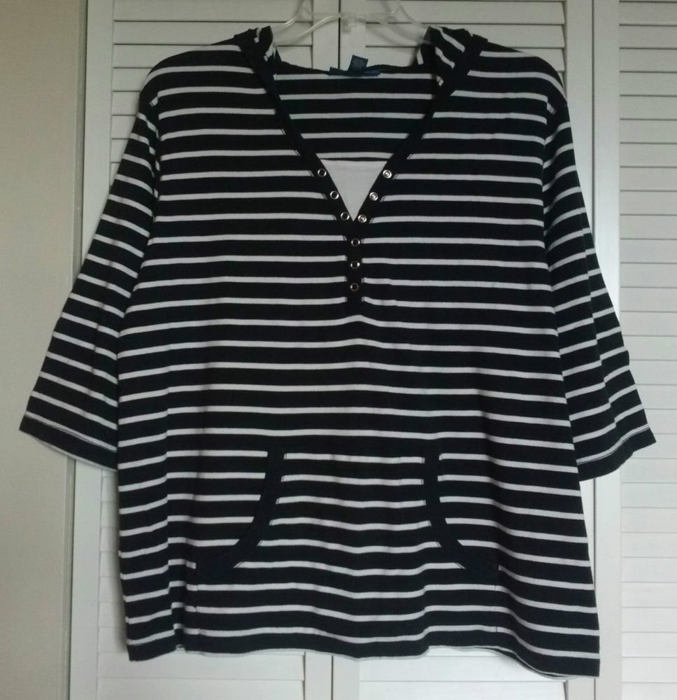 Karen Scott Sport Hoodie 2X Snap V-Neck Front w/ White Inset Kangaroo Pocket
