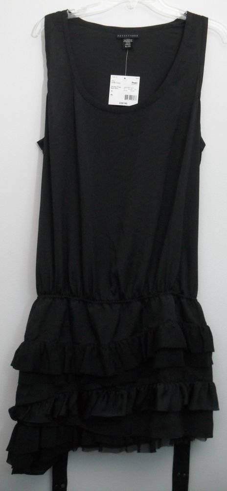 Apostrophe NWT Black Onyx Ruffle Dress XL Sleeveless Studded Belt Poly Lining