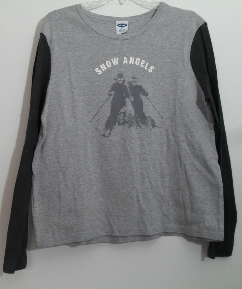 Old Navy XL Snow Angels Black Gray Long Sleeve Knit Top T-Shirt Winter Skiing