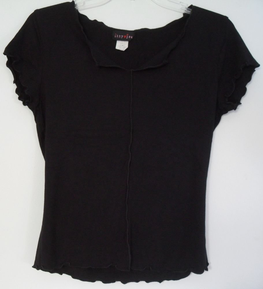 Izzy Heart Jae Juniors XL Cap Scalloped Edges Split Neck Black Cute Retro Modal