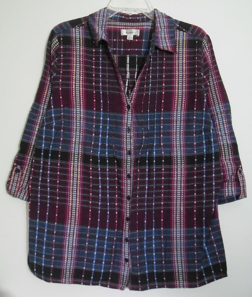 Dressbarn Woman Size 18 / 20 Pintucked Button Down Blouse Top w/ Locker Loop