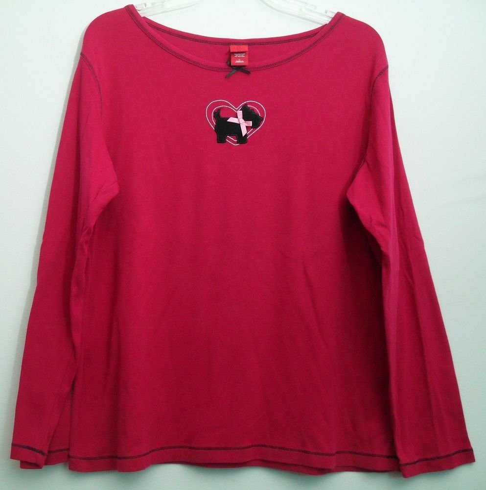 Scottish Terrier Love My Dog Heart Pink & Black Bows & Stitching Red Top Large