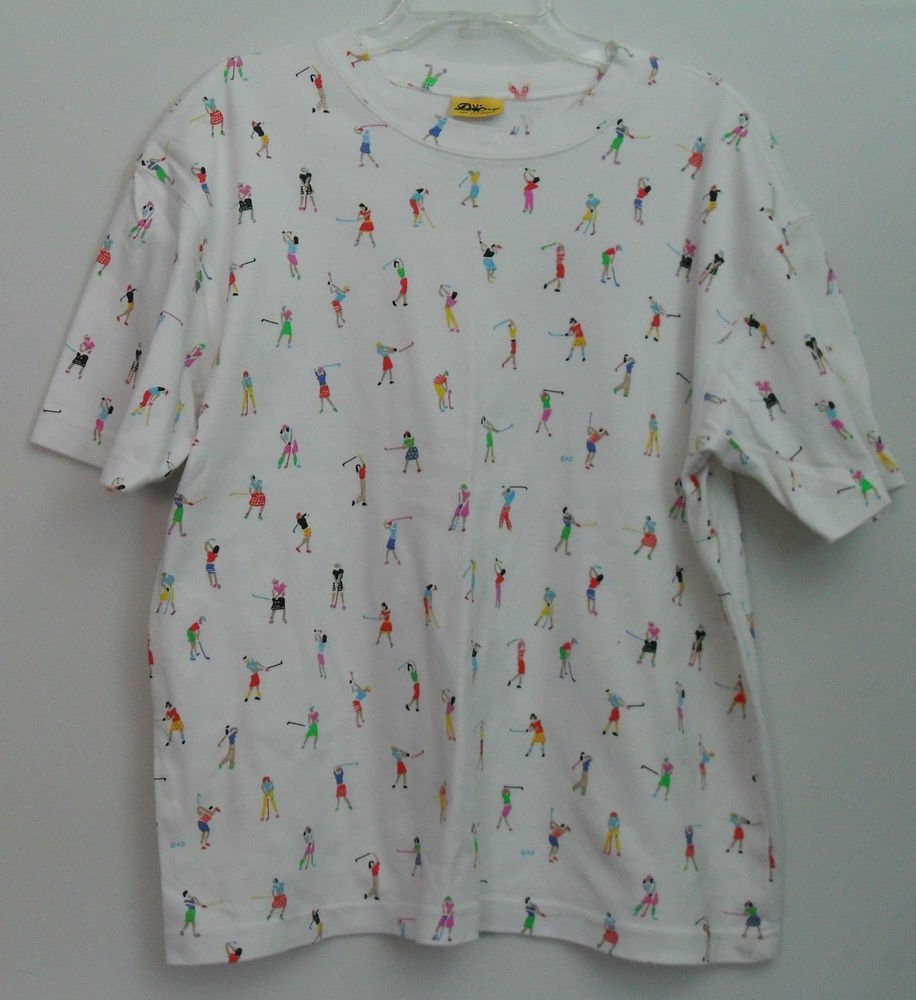 Done Art and Design Women Golfing Swinging Clubs Short Sleeve White Knit Top