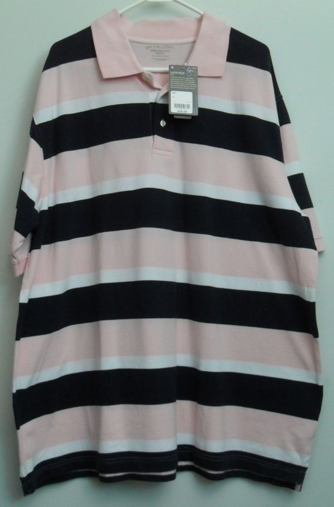 St. John's Bay Mens Pique Polo Pink Black 2XLT NWT B&T Big & Tall Tagless XXLT