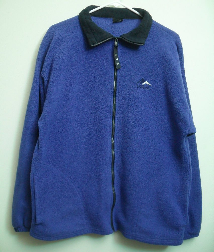 VAIL Skiing Fleece Jacket Long Sleeve Full Front Zip Blue/Purple? 2 Two Pockets
