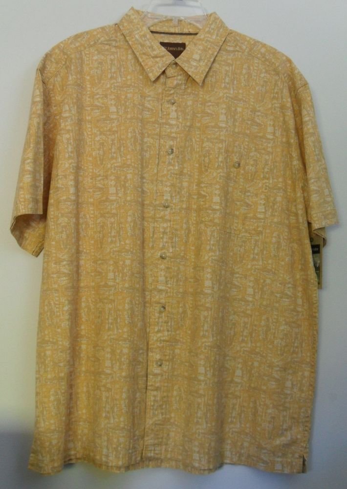St. John's Bay Mens XL Yellow Fish Button Down NWT Trekker Crosshatch (1XL)