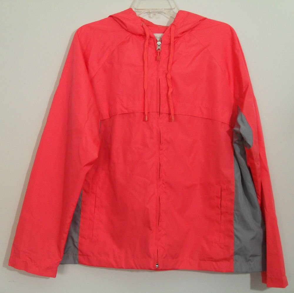 Studio Works Pink/Red Coral Zipper Front WindBreaker Hooded Jacket 2 Pockets