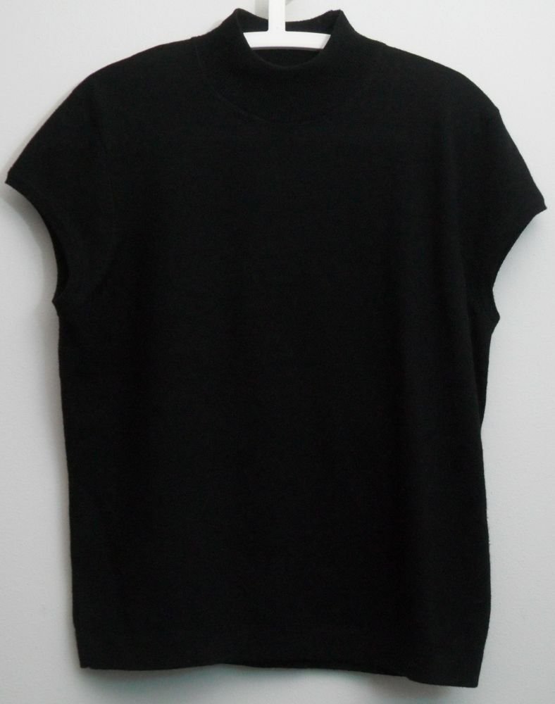Jones New York Black XL Cap Sleeve Pullover Sweater Top 100% Merino Wool